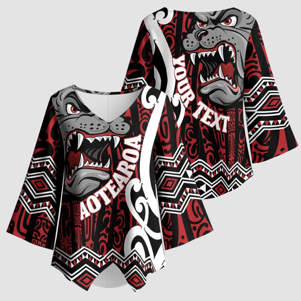 Personalised Aotearoa Bulldog Kimono Sleeve Blouse New Zealand Maori Taniko Art LT14 - Polynesian Pride