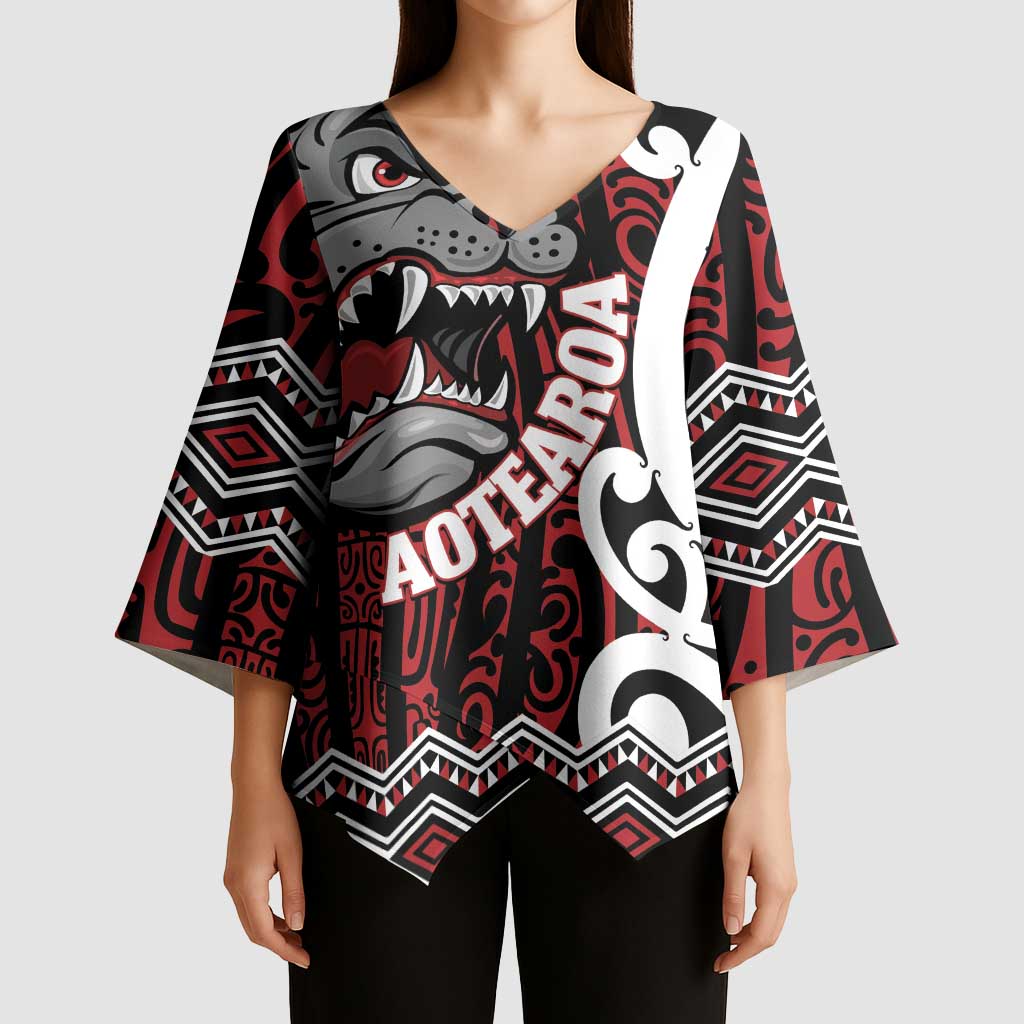 Personalised Aotearoa Bulldog Kimono Sleeve Blouse New Zealand Maori Taniko Art LT14 - Polynesian Pride