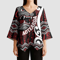 Personalised Aotearoa Bulldog Kimono Sleeve Blouse New Zealand Maori Taniko Art LT14 - Polynesian Pride