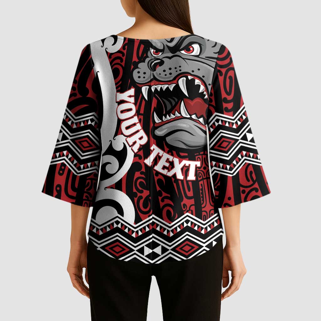 Personalised Aotearoa Bulldog Kimono Sleeve Blouse New Zealand Maori Taniko Art LT14 - Polynesian Pride