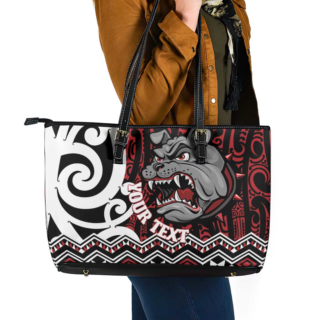 Personalised Aotearoa Bulldog Leather Tote Bag New Zealand Maori Taniko Art LT14 - Polynesian Pride