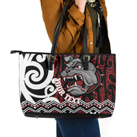 Personalised Aotearoa Bulldog Leather Tote Bag New Zealand Maori Taniko Art LT14 - Polynesian Pride