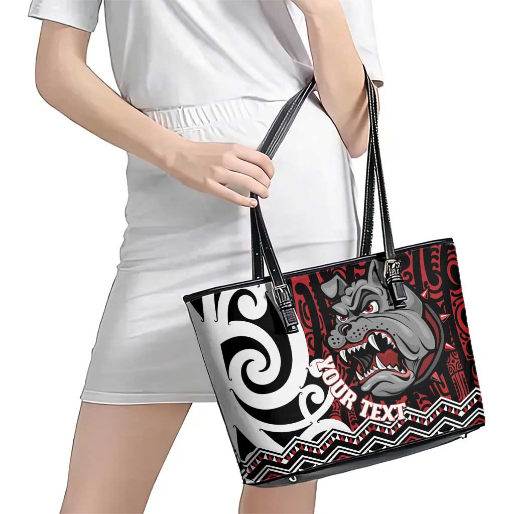 Personalised Aotearoa Bulldog Leather Tote Bag New Zealand Maori Taniko Art LT14 - Polynesian Pride
