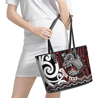 Personalised Aotearoa Bulldog Leather Tote Bag New Zealand Maori Taniko Art LT14 - Polynesian Pride