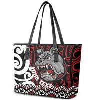 Personalised Aotearoa Bulldog Leather Tote Bag New Zealand Maori Taniko Art LT14 - Polynesian Pride