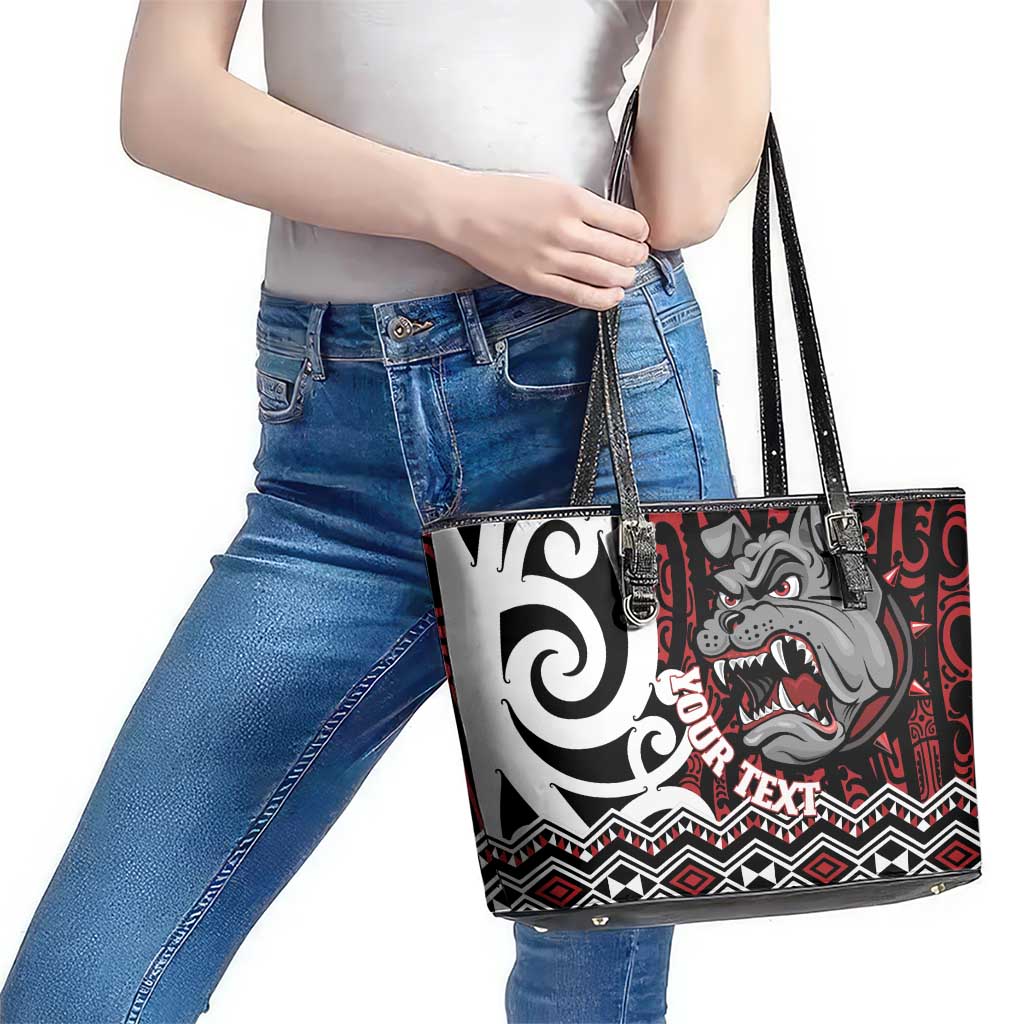 Personalised Aotearoa Bulldog Leather Tote Bag New Zealand Maori Taniko Art LT14 - Polynesian Pride