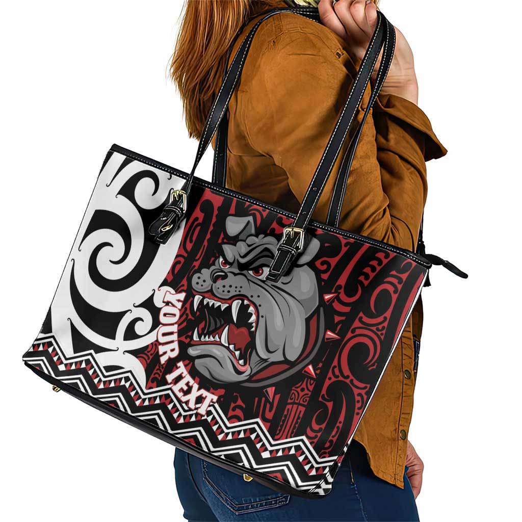 Personalised Aotearoa Bulldog Leather Tote Bag New Zealand Maori Taniko Art LT14 - Polynesian Pride
