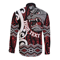 Personalised Aotearoa Bulldog Long Sleeve Button Shirt New Zealand Maori Taniko Art LT14 - Polynesian Pride
