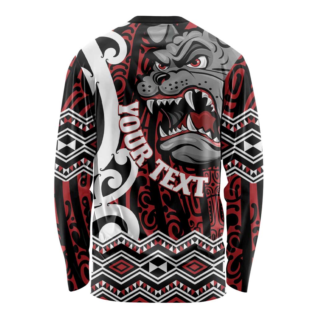 Personalised Aotearoa Bulldog Long Sleeve Shirt New Zealand Maori Taniko Art LT14 - Polynesian Pride