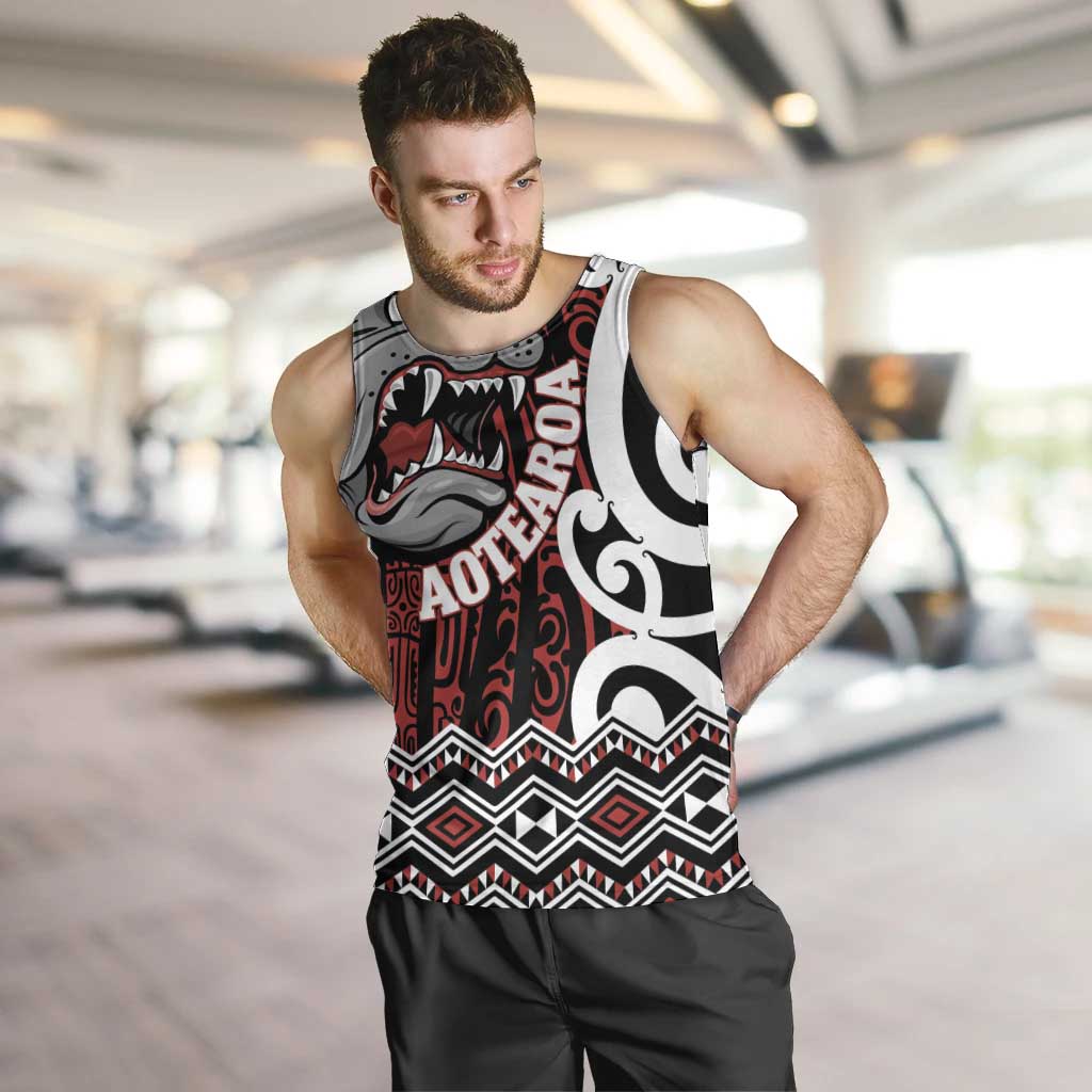 Personalised Aotearoa Bulldog Men Tank Top New Zealand Maori Taniko Art LT14 Red - Polynesian Pride