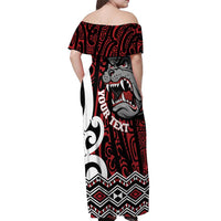 Personalised Aotearoa Bulldog Off Shoulder Maxi Dress New Zealand Maori Taniko Art LT14 - Polynesian Pride
