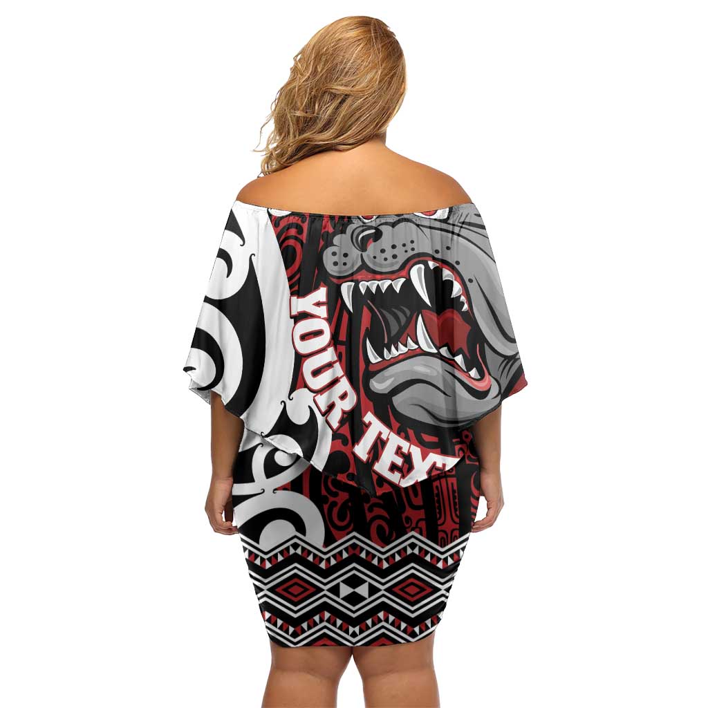 Personalised Aotearoa Bulldog Off Shoulder Short Dress New Zealand Maori Taniko Art LT14 - Polynesian Pride