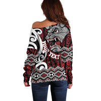 Personalised Aotearoa Bulldog Off Shoulder Sweater New Zealand Maori Taniko Art LT14 - Polynesian Pride