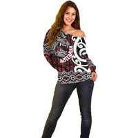 Personalised Aotearoa Bulldog Off Shoulder Sweater New Zealand Maori Taniko Art LT14 - Polynesian Pride