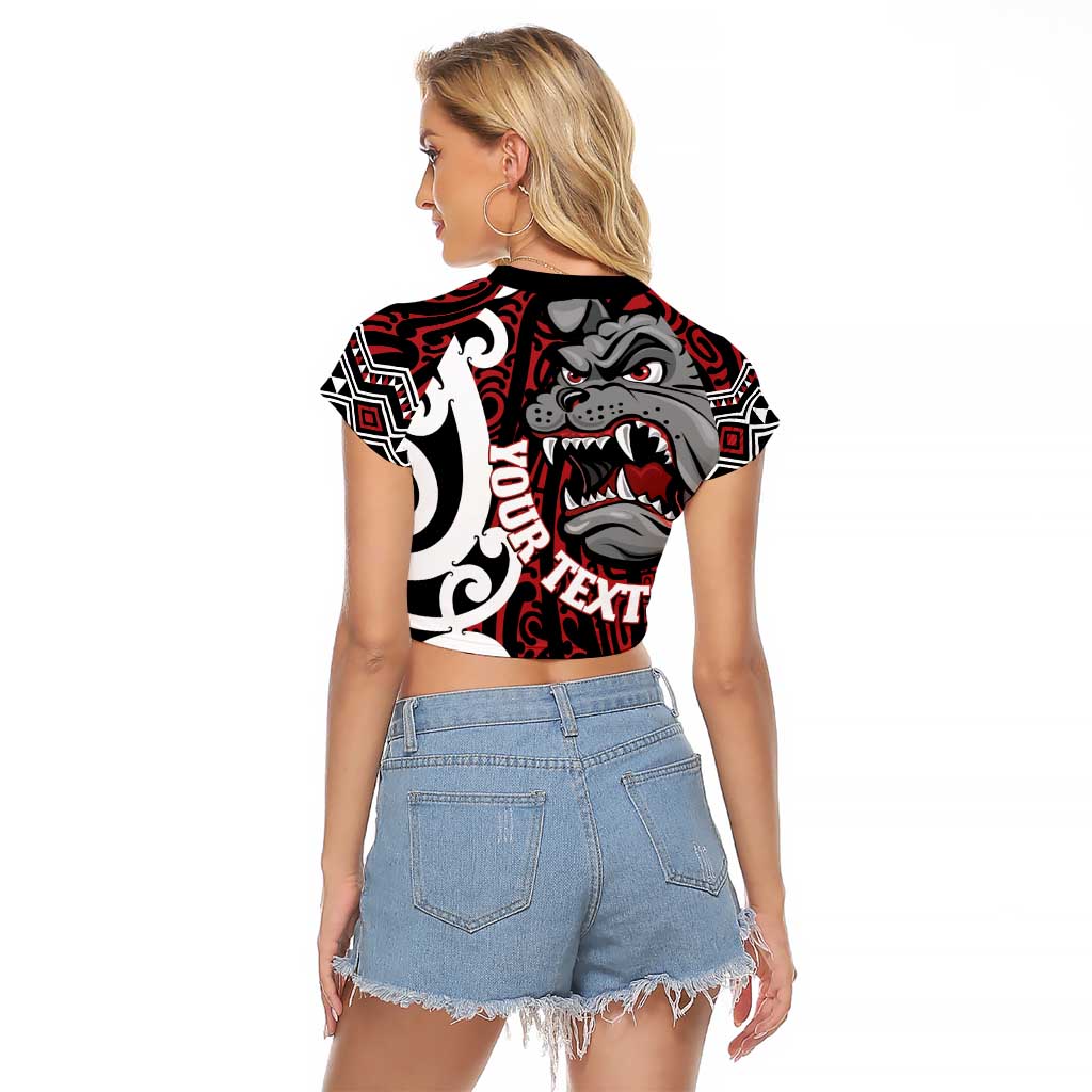 Personalised Aotearoa Bulldog Raglan Cropped T Shirt New Zealand Maori Taniko Art LT14 - Polynesian Pride