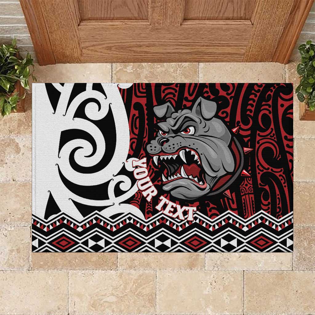 Personalised Aotearoa Bulldog Rubber Doormat New Zealand Maori Taniko Art LT14 Red - Polynesian Pride