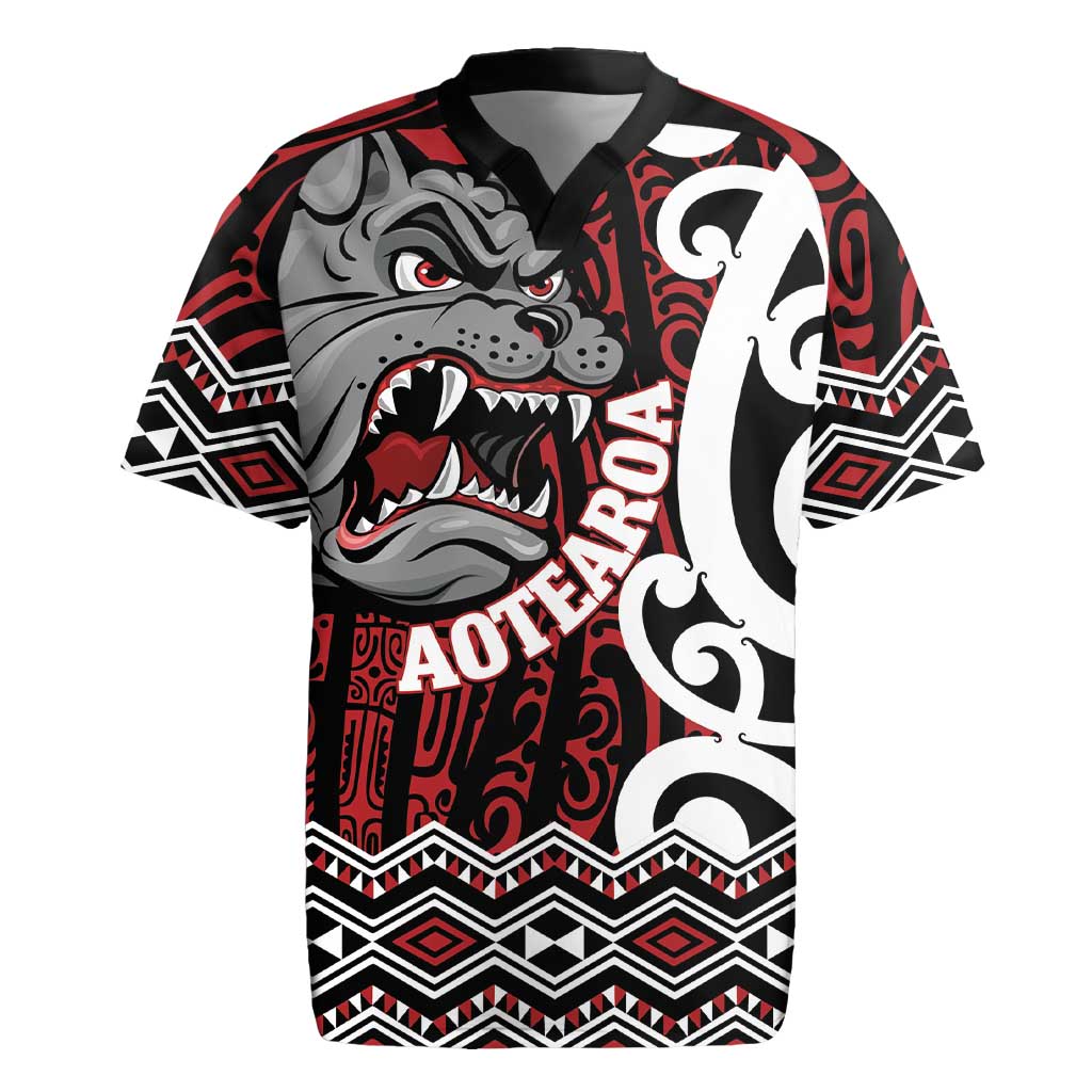 Personalised Aotearoa Bulldog Rugby Jersey New Zealand Maori Taniko Art LT14 Red - Polynesian Pride