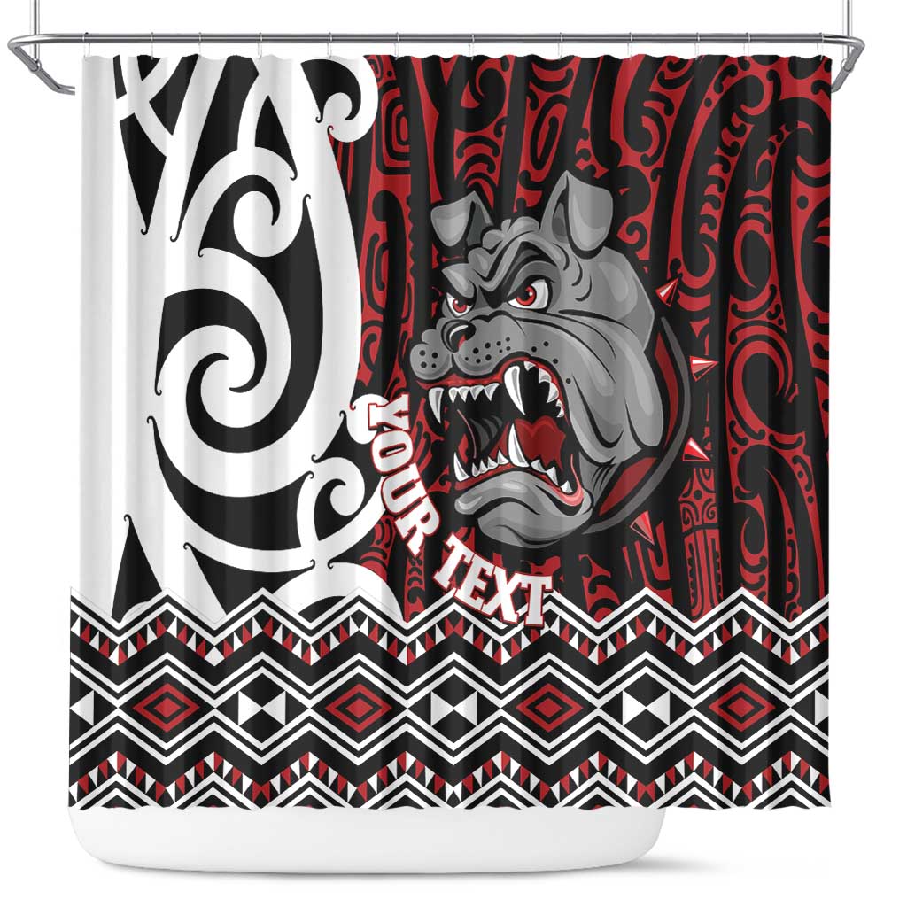 Personalised Aotearoa Bulldog Shower Curtain New Zealand Maori Taniko Art LT14 Red - Polynesian Pride
