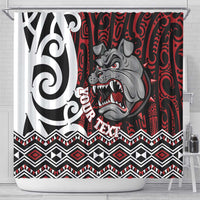 Personalised Aotearoa Bulldog Shower Curtain New Zealand Maori Taniko Art LT14 - Polynesian Pride