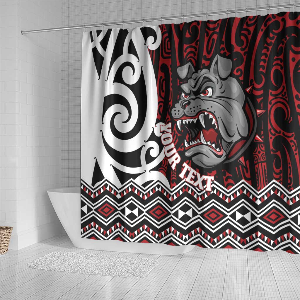 Personalised Aotearoa Bulldog Shower Curtain New Zealand Maori Taniko Art LT14 - Polynesian Pride