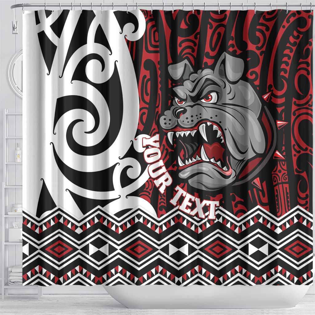Personalised Aotearoa Bulldog Shower Curtain New Zealand Maori Taniko Art LT14 - Polynesian Pride