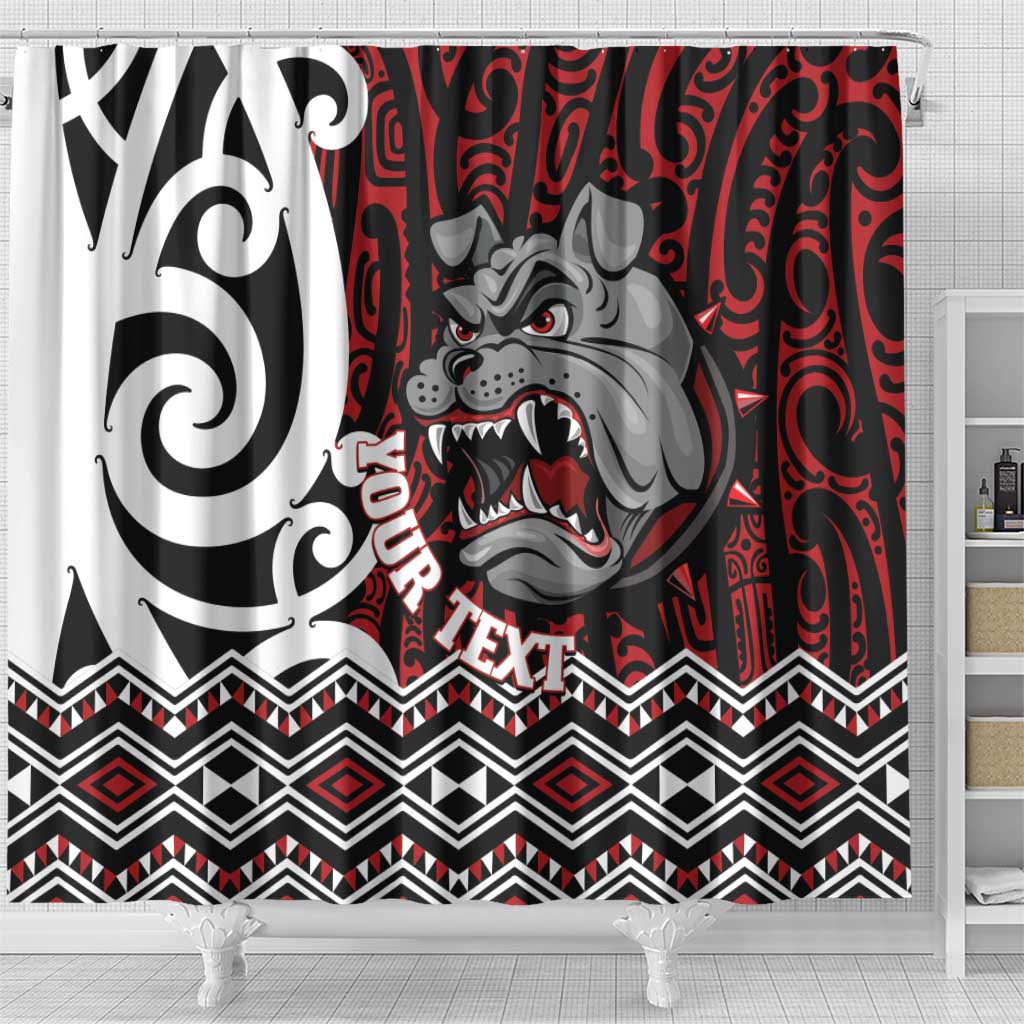 Personalised Aotearoa Bulldog Shower Curtain New Zealand Maori Taniko Art LT14 - Polynesian Pride