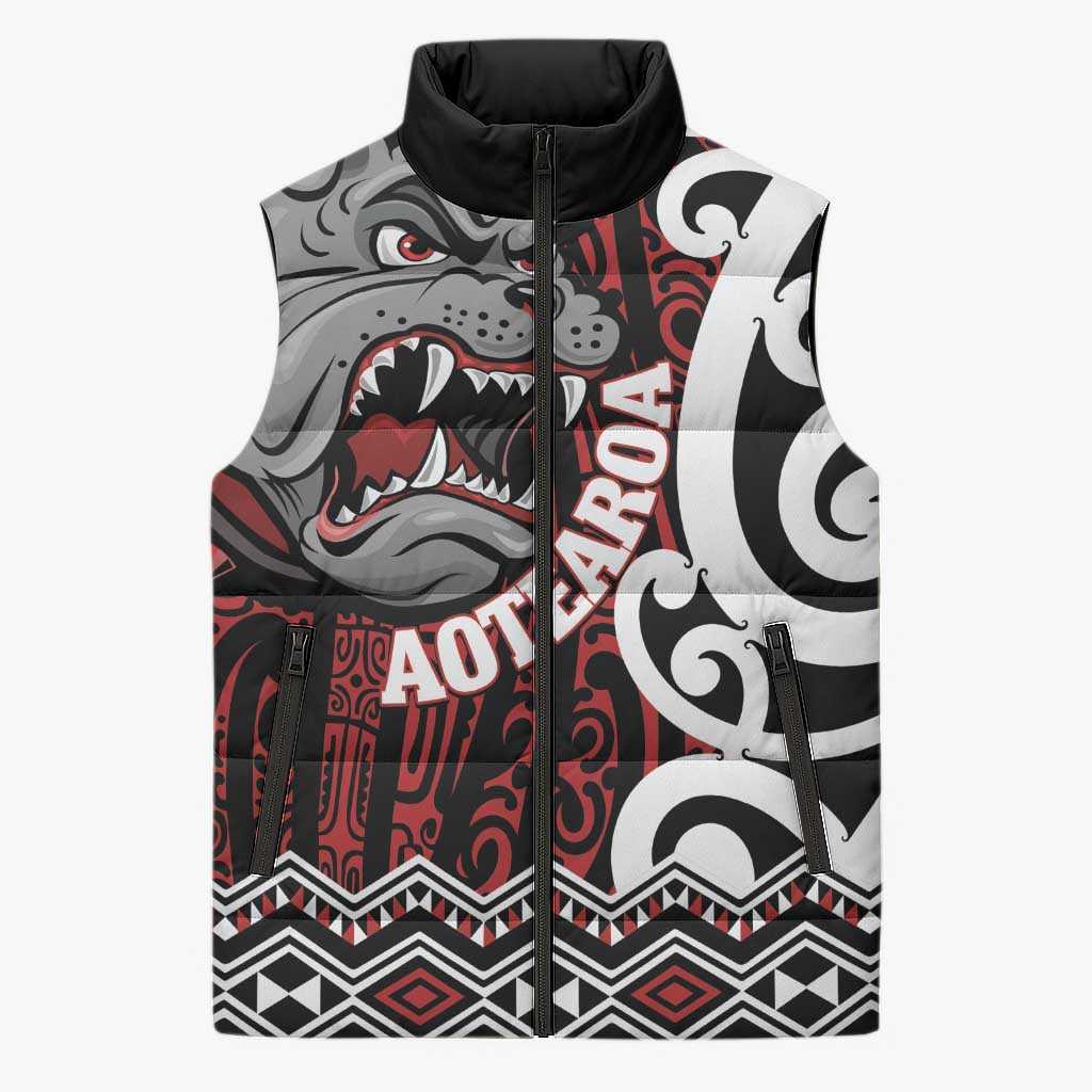 Personalised Aotearoa Bulldog Sleeveless Puffer Jacket New Zealand Maori Taniko Art LT14 Unisex Red - Polynesian Pride