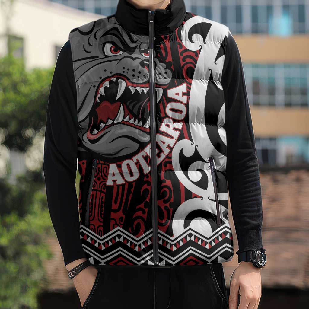 Personalised Aotearoa Bulldog Sleeveless Puffer Jacket New Zealand Maori Taniko Art LT14 - Polynesian Pride