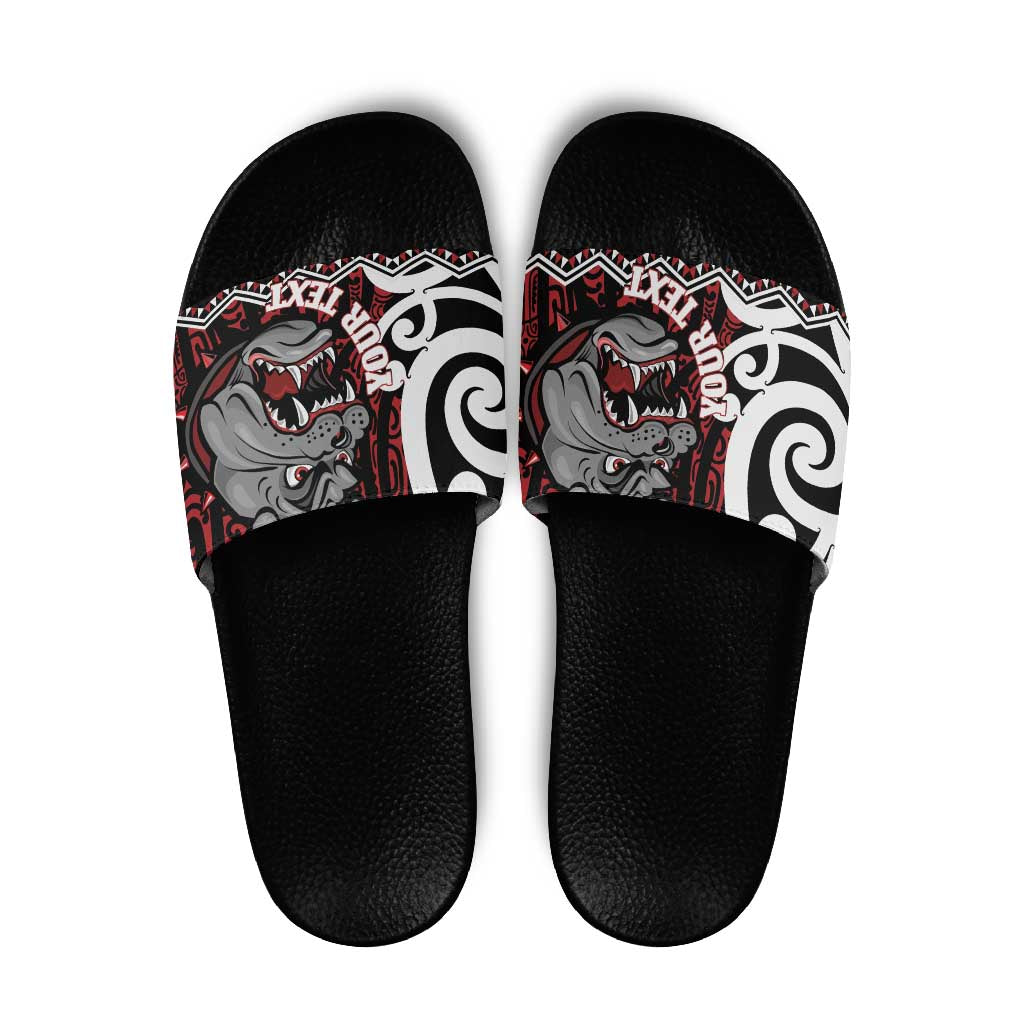 Personalised Aotearoa Bulldog Slide Sandals New Zealand Maori Taniko Art LT14 Red - Polynesian Pride
