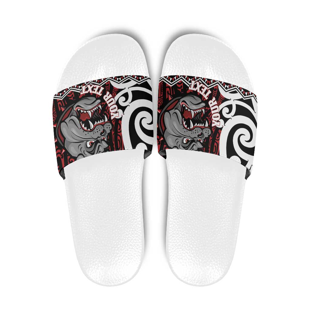Personalised Aotearoa Bulldog Slide Sandals New Zealand Maori Taniko Art LT14 Red - Polynesian Pride