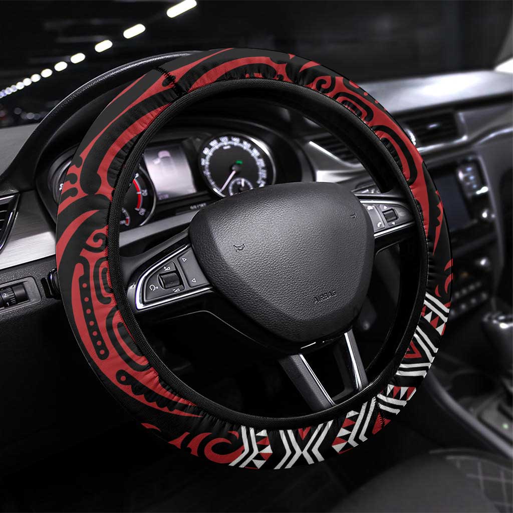 Aotearoa Bulldog Steering Wheel Cover New Zealand Maori Taniko Art