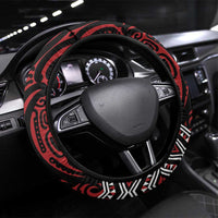 Aotearoa Bulldog Steering Wheel Cover New Zealand Maori Taniko Art LT14 Universal Fit Red - Polynesian Pride