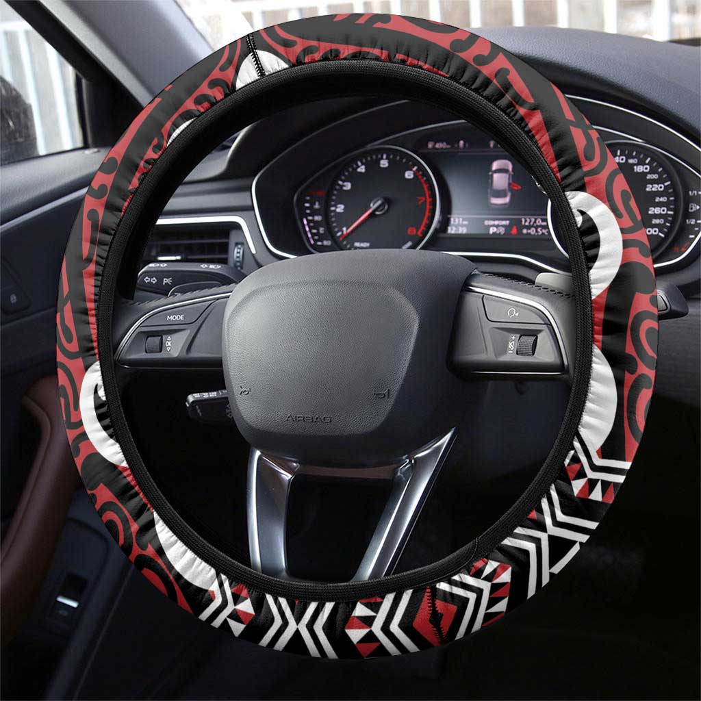 Aotearoa Bulldog Steering Wheel Cover New Zealand Maori Taniko Art LT14 - Polynesian Pride