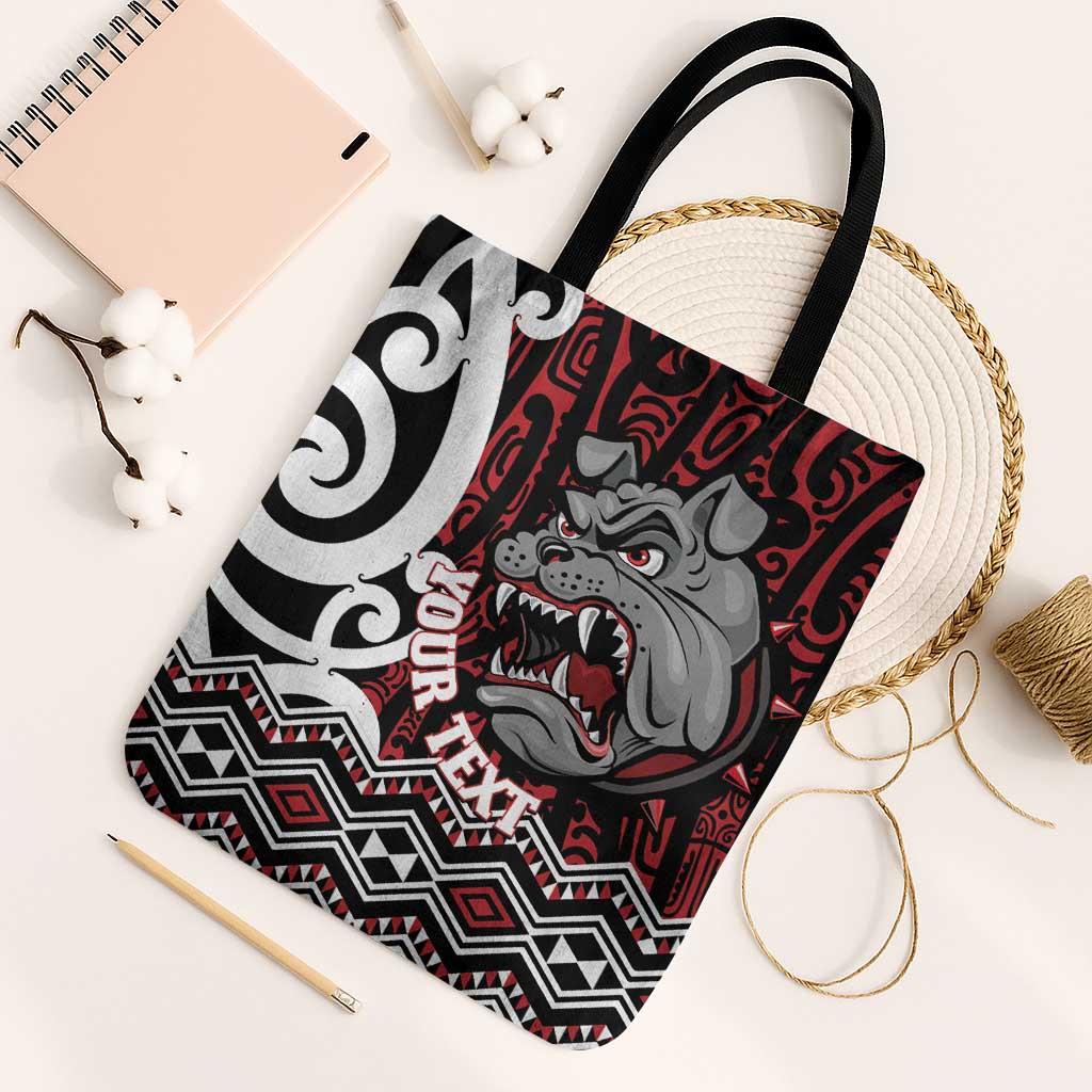 Personalised Aotearoa Bulldog Tote Bag New Zealand Maori Taniko Art LT14 Black Strap One Size Red - Polynesian Pride