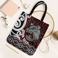 Personalised Aotearoa Bulldog Tote Bag New Zealand Maori Taniko Art LT14 Black Strap One Size Red - Polynesian Pride