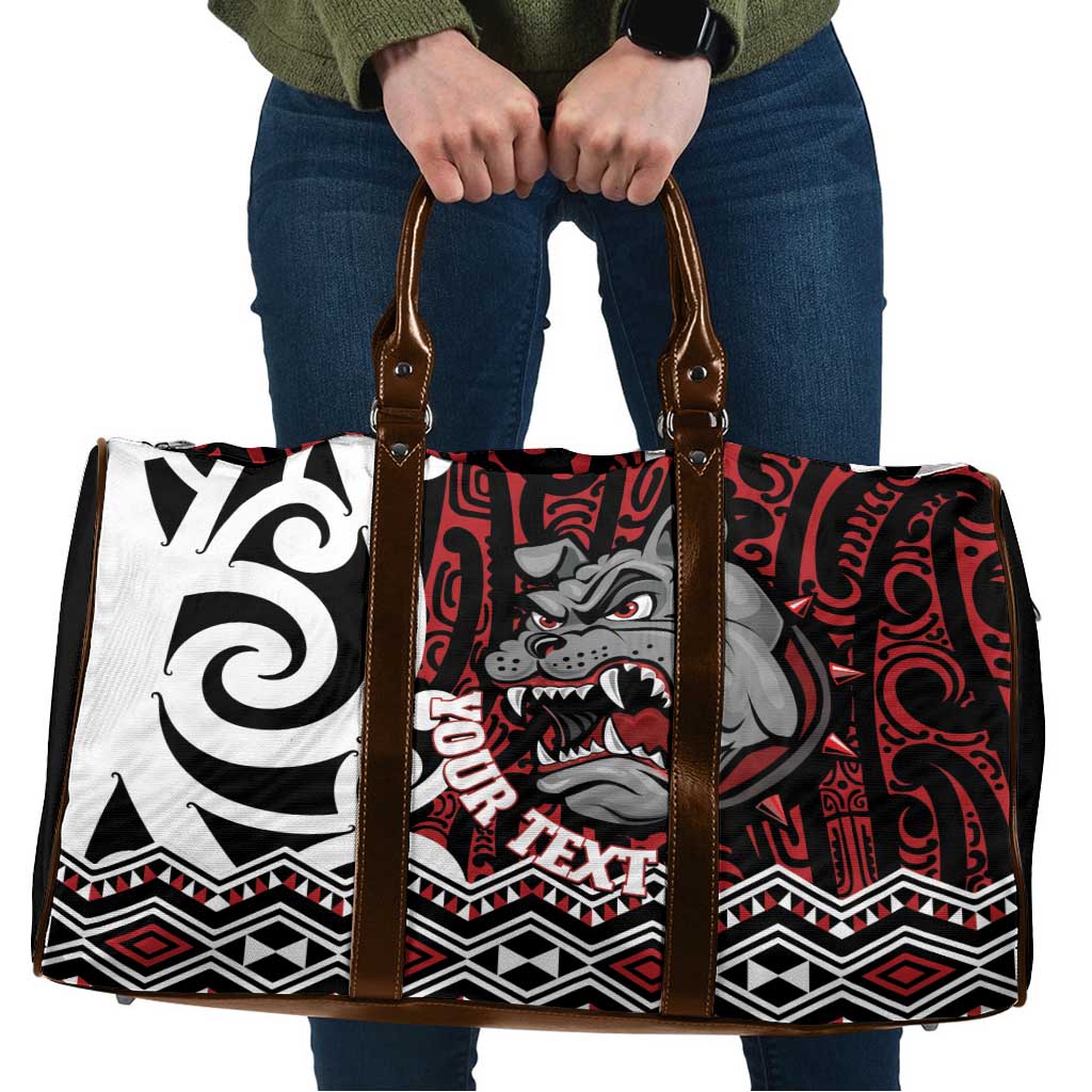 Personalised Aotearoa Bulldog Travel Bag New Zealand Maori Taniko Art LT14 Red - Polynesian Pride