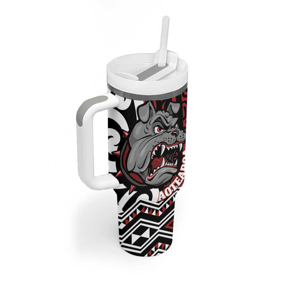 Personalised Aotearoa Bulldog Tumbler With Handle New Zealand Maori Taniko Art LT14 - Polynesian Pride