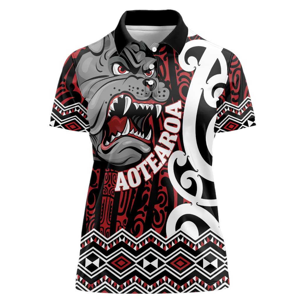 Personalised Aotearoa Bulldog Women Polo Shirt New Zealand Maori Taniko Art LT14 Female Red - Polynesian Pride