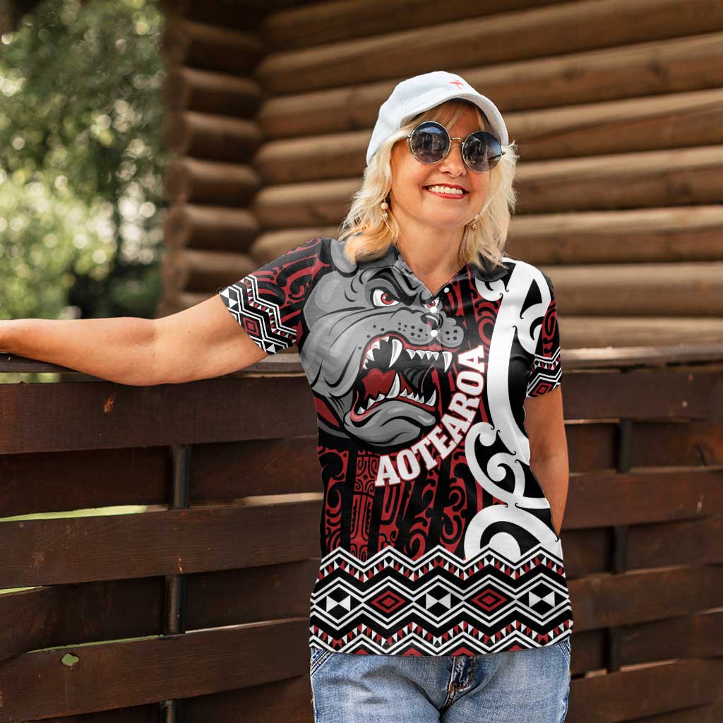Personalised Aotearoa Bulldog Women Polo Shirt New Zealand Maori Taniko Art LT14 - Polynesian Pride