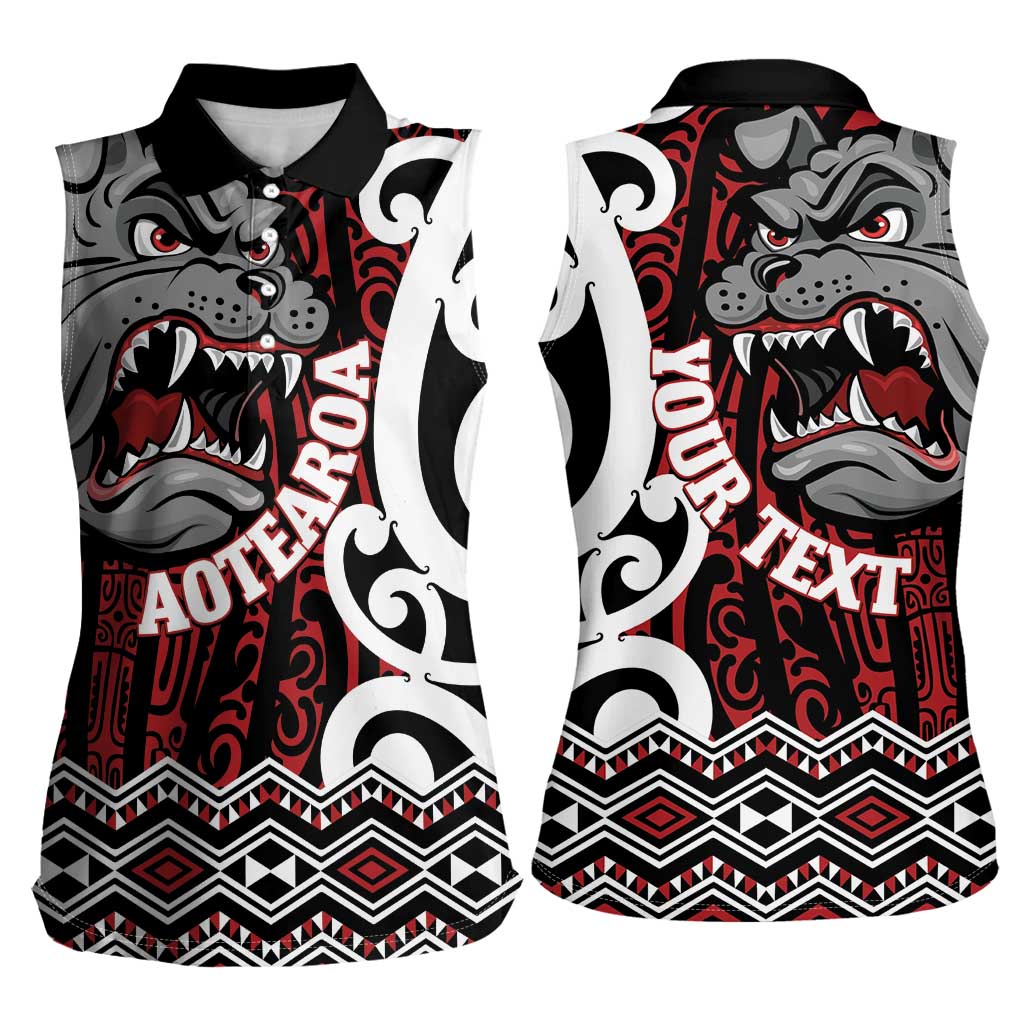 Personalised Aotearoa Bulldog Women Sleeveless Polo Shirt New Zealand Maori Taniko Art LT14 - Polynesian Pride