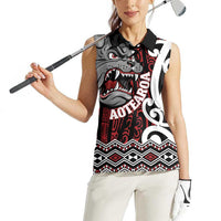 Personalised Aotearoa Bulldog Women Sleeveless Polo Shirt New Zealand Maori Taniko Art LT14 - Polynesian Pride