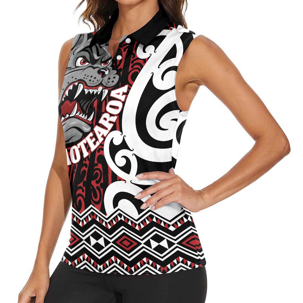 Personalised Aotearoa Bulldog Women Sleeveless Polo Shirt New Zealand Maori Taniko Art LT14 - Polynesian Pride