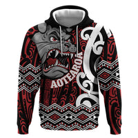 Personalised Aotearoa Bulldog Zip Hoodie New Zealand Maori Taniko Art LT14 Pullover Hoodie Red - Polynesian Pride