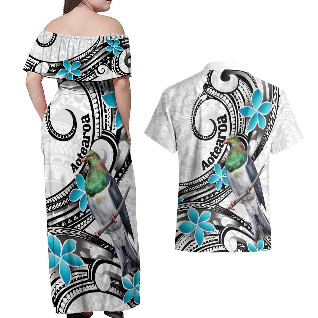 Aotearoa Te Ika-a-Maui Couples Matching Off Shoulder Maxi Dress and Hawaiian Shirt South Island Kekeru Maori Koru LT14 - Polynesian Pride