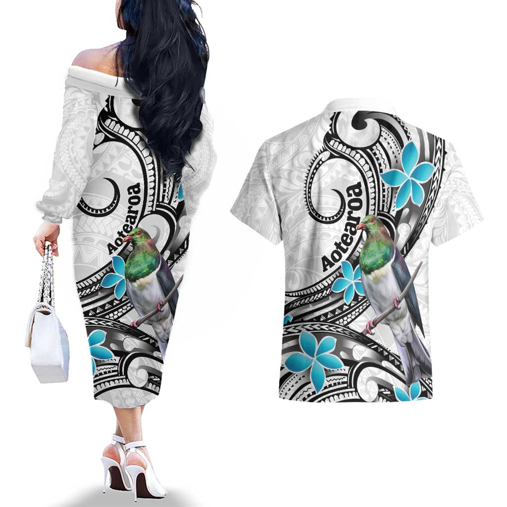 Aotearoa Te Ika-a-Maui Couples Matching Off The Shoulder Long Sleeve Dress and Hawaiian Shirt South Island Kekeru Maori Koru LT14 - Polynesian Pride