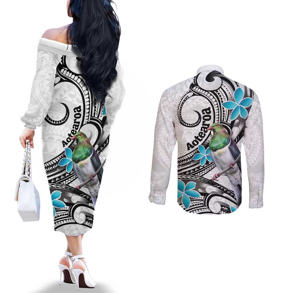 Aotearoa Te Ika-a-Maui Couples Matching Off The Shoulder Long Sleeve Dress and Long Sleeve Button Shirt South Island Kekeru Maori Koru LT14 - Polynesian Pride