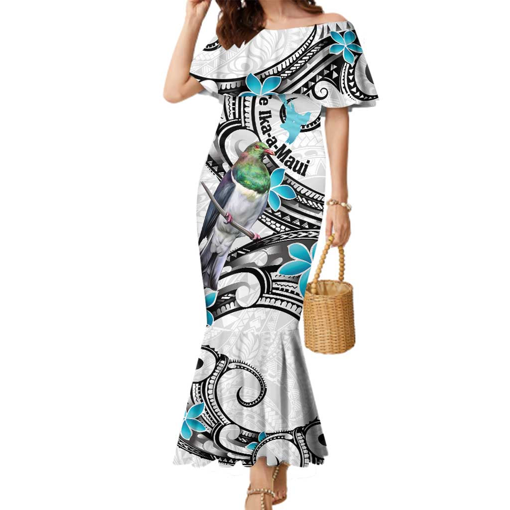 Aotearoa Te Ika-a-Maui Family Matching Mermaid Dress and Hawaiian Shirt South Island Kekeru Maori Koru LT14 Mom's Dress White - Polynesian Pride