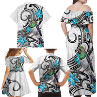 Aotearoa Te Ika-a-Maui Family Matching Off Shoulder Maxi Dress and Hawaiian Shirt South Island Kekeru Maori Koru LT14 - Polynesian Pride