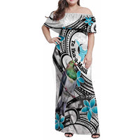Aotearoa Te Ika-a-Maui Family Matching Off Shoulder Maxi Dress and Hawaiian Shirt South Island Kekeru Maori Koru LT14 Mom's Dress White - Polynesian Pride