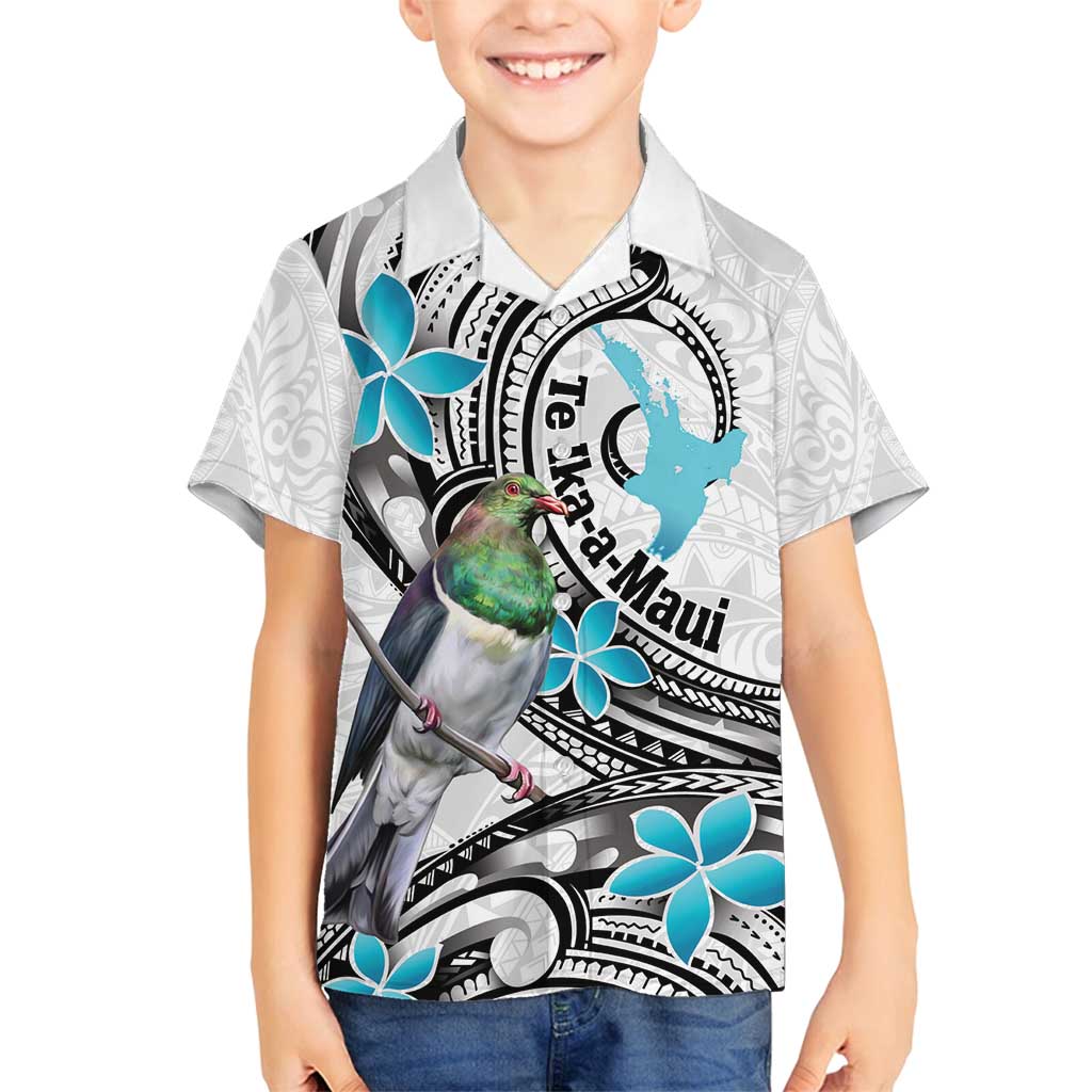 Aotearoa Te Ika-a-Maui Family Matching Off Shoulder Maxi Dress and Hawaiian Shirt South Island Kekeru Maori Koru LT14 Son's Shirt White - Polynesian Pride